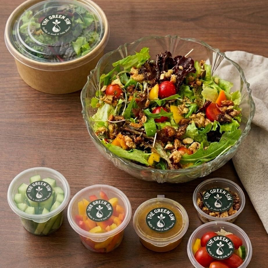 Ready-To-Eat Salad with Dressing and Nut-Mix.